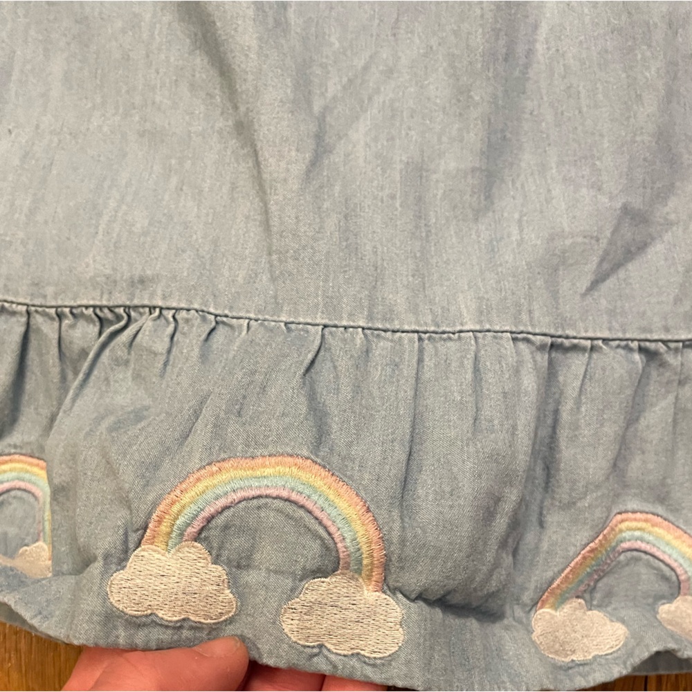 Children’s Place Chambray Long Sleeve Dress with Embroidered Rainbows, Size 3T - Picture 3 of 4